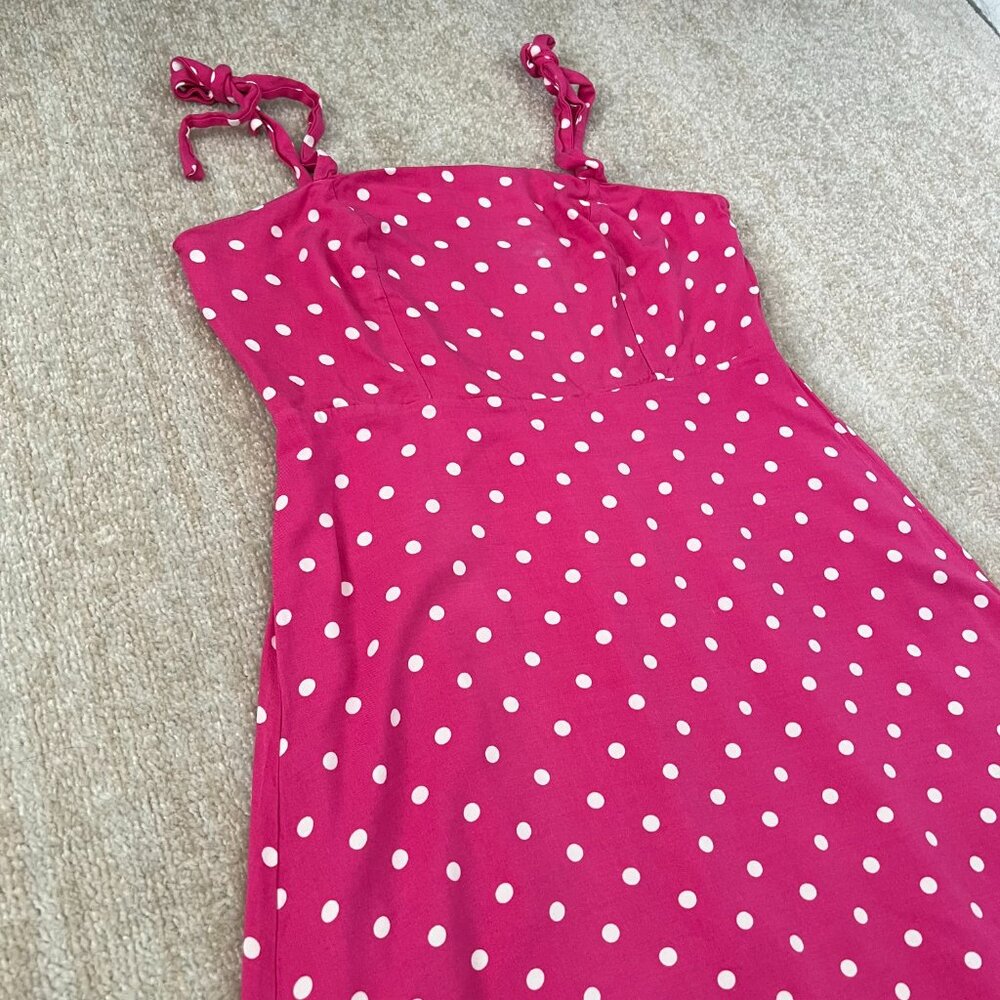Draper James RSVP Sleeveless Smocked Back Midi Dress L Pink Polka Dot - Picture 3 of 11
